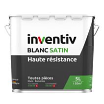 Peinture murs/plafonds haute résistance Blanc satin 5L  - INVENTIV