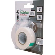 Adhésif Fixation intérieur double face 19mmx1,5m blanc - INVENTIV