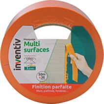 Ruban adhésif masquage 50mx36mm orange multi-surfaces finition parfaite - INVENTIV