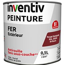 Peinture extérieure fer Garantie 8 ans rouge basque brillant 0,5 L - INVENTIV
