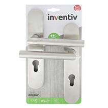 2 poignées de porte extérieure Rosalie entraxe 195 cylindre inox - INVENTIV