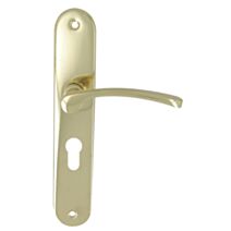 2 poignées de porte Nour entraxe 195 cylindre alu/acier laiton poli - INVENTIV