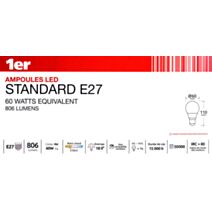 5 ampoules led standard E27 806lm 8,8W Ton chaud - 1ER