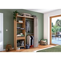 Dressing extensible à rideau 120/160x204,5x48cm Chêne clair - ALSAPAN
