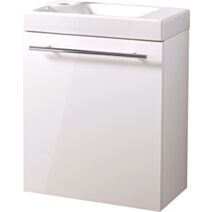 Ensemble meuble mélaminé laqué blanc + lave-mains céramique blanc - GODART