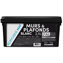 Peinture TDP acrylique murs et plafonds blanc mat 2,5 L - RECA
