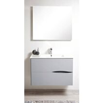 Meuble salle de bain à suspendre 2DOO laqué toucher doux L90cm gris - ONDEE
