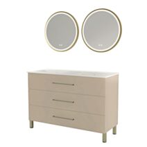 Meuble à poser Monaco 120cm satin - Miroir Alexine - Poignées dorées - ONDEE