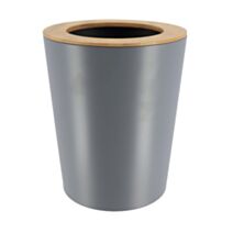 Poubelle métal évasée avec couvercle 5 L bambou/gris - TENDANCE