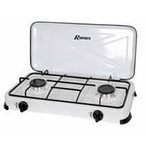 Réchaud gaz 2 feux 2x2200kw blanc avec couvercle - RIBIMEX