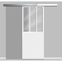 Lot porte coulissante Atelier coloris blanc de 83 cm avec rail et cache-rail alu