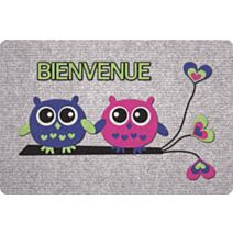 Tapis floqué grey'flock chouette bienvenue 40x60cm