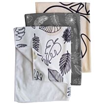 Torchon ultra absorbant motifs feuilles blanc gris beige