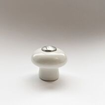 Poignée Bouton Finition Inox Brossé + Porcelaine Blanche ∅3,1cm