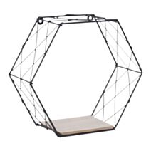 Étagère Cube Hexagonal Métal 29x26x11cm Bois/Noir
