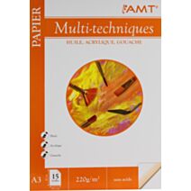 Bloc de papier Multi-techniques 15 feuilles 220gr/m² format A3 - AMT