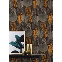 Papier peint vinyle graine intissé Jungle doré fond noir 10x0,53m