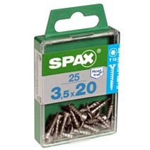25 vis 3,5x20 tête fraisée empreinte t-star+ T20 inoxA2 SPAX