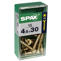 15 vis 4,5x30 tête fraisée empreinte PZ2 jaune SPAX