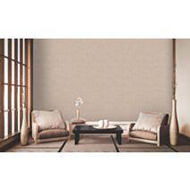 Papier peint vinyle intissé faux uni rayures transversales beige/or