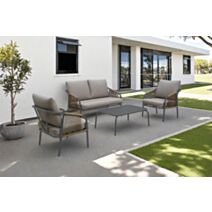 Salon de jardin bas 4 pers. Bora métal gris + coussins beiges