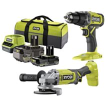 Duo Perceuse Visseuse Percussion​ + Meuleuse 18V​ Rck182-242S​ - RYOBI