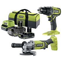 Duo Perceuse Visseuse Percussion​ + Meuleuse 18V​ Rck182-242S​ - RYOBI