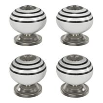 4 boutons de meuble arrondi Porcelaine Vras noir et blanc Ø4cmxP.3.8cm - GOODHOME