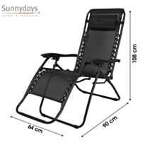 Fauteuil relax Playa 176 x 64 x h108/46 cm noir