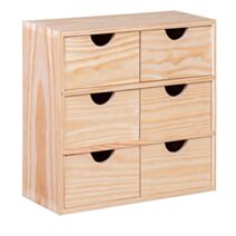 Petit rangement Mini-bloc 6 tiroirs Pin massif Brut L32xH,32xP14cm - LUSIMAT