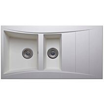 Evier 1 cuve + 1/2 cuve + 1 égouttoir série "Wave" granité blanc