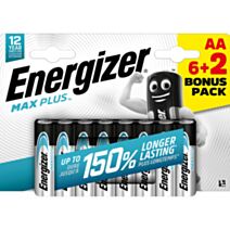 Pile Alcaline AA Energizer Max plus - Pack de 6+2 offert