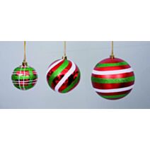 Boule de Noël rayée rouge/blanc/vert Ø10cm