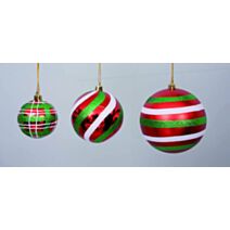 Boule de Noël rayée rouge/blanc/vert Ø10cm
