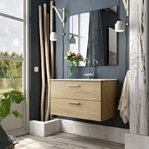 Meuble Salle de Bain Mall Bambu L.80xP.45xH.48cm Vasque + Miroir