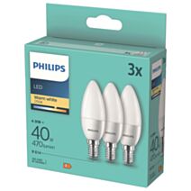3 Ampoules SMD Flamme E14 470lm 40W Blanc chaud - PHILIPS