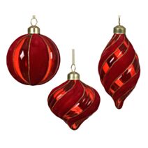 Décoration de Noël forme en verre Rouge Rayee Velours Ø8cm