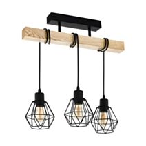 Plafonnier Townshend 5 acier bois marron noir 360 x 200 x 550 mm E27 3 x 60W- EGLO