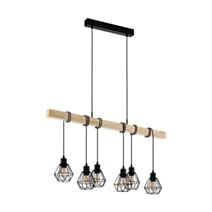 Suspension Townshend5 E27 6 x 60W Acier Noir Et Bois Marron -  EGLO