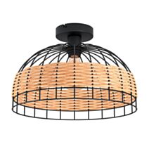 Plafonnier Anwick acier/rotin 60W E27 noir - EGLO