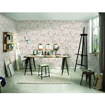 Papier Peint Vinyl Expansé Intissé Imitation Brique Blanc/Brique 5,3m² - AS CREATION
