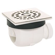 Bonde de douche grille inox carrée pour receveur Ø90 mm sortie horizontale - WIRQUIN