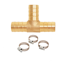 Té pour tuyau arrosage cannelé laiton Ø15mm + 3 colliers