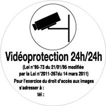 Disque diamètre 80 mm adhésif "vidéoprotection 24h/24h"