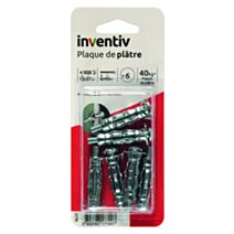 6 Chevilles Plaque Plâtre Ø12x37mm + Vis TR Ø6x45mm - INVENTIV