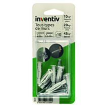 10 Chevilles Tous Matériaux Ø6x35mm + Vis TF  Ø3,5x50mm - INVENTIV