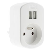 Prise 16a 2p+t + avec 2x ports usb 2,1a blanc