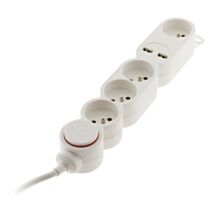 Multiprise 4 prises 16a 2P+T + interrupteur blanc cable ho5vvf 3g1 1,5m + 2xUSB 2,1a equipe d'une fiche extraplate