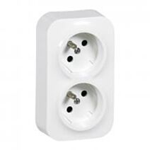 Prise Double 2P+T Horizontale saillie Profil Eco Blanc 