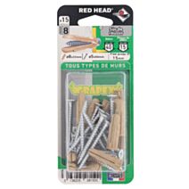 15 chevilles polypropylène ø8 + vis ø5x50mm - RED HEAD